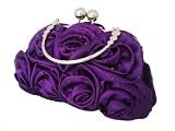 New Diamante Satin Silk Rose Flower Evening Party Handbag (PURPLE)