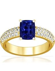 18K Yellow Gold Emerald Cut Blue Sapphire Ring With Sidestones (GIA Certificate)