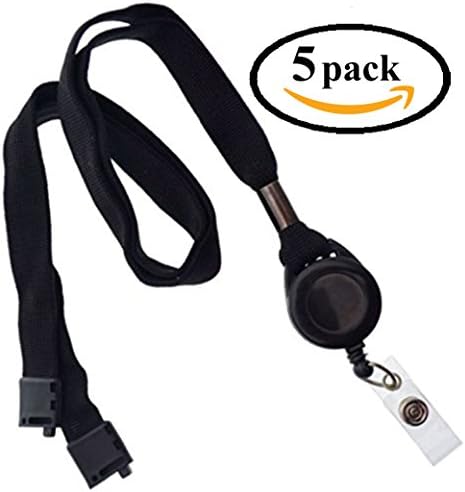 Breakaway Lanyard and Retractable Badge Reel - Black (5-pack)