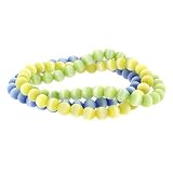 Blue, Green, Yellow Cats Eye Stone 6mm Bead Stretch Bracelet Set