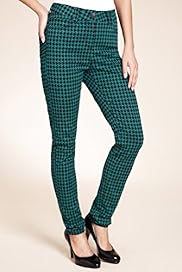 Wide Waistband Dogtooth Print Denim Jeggings