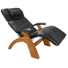 Human Touch Perfect Chair, Manual Base in Maple with a Premium Black All Leather Cover