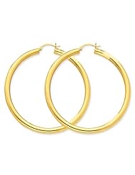 14k Yellow Gold Polished 4mm Lightweight Round Hoop Earrings. Metal Wt- 5.57g