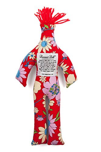 Dammit Doll - Classic Dammit Doll - Fleur De Cerisier - Assorted Floral on Red , Red Hair - Stress Relief, Gag Gift