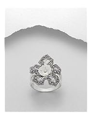 Flower Marcasite Ring In 92.5 Sterling Silver