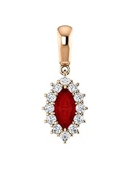 10K Rose Gold 8.00x4.00mm Marquise Cut Chatham Created Ruby and Diamond Pendant -- LIFETIME WARRANTY