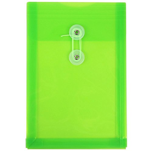 JAM PaperÂ® Plastic Open End Envelope with Button & String Closure - 6 1/4" x 9 1/4" - 1 Inch Expansion - Lime Green - 12 per pack