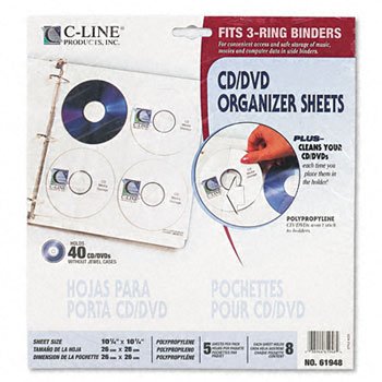 C-Line 61948 - Two-Sided CD/DVD Refill Pages for Ring Binder Kit, 5/Pack-CLI61948