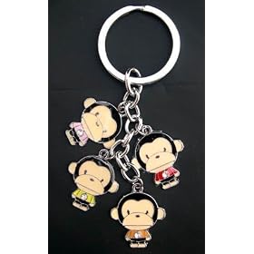 Monkey Key Chain with Rhinestone 4pcs