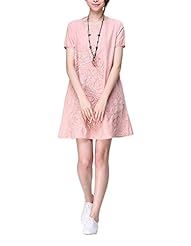 Short Sleeves Embroidered Cutout Cotton/Linen  Dress