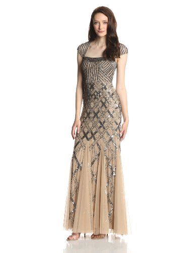 Adrianna Papell Women's Cap-Sleeve Beaded Gown