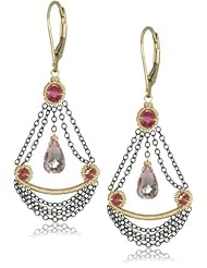 Dana Kellin Small Chandelier Pink Quartz with Chain Swag Detail Drop Earrings