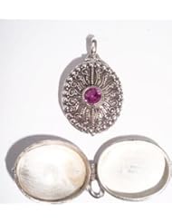 Solid 925 St Sterling Silver Amethyst Prayer Box Locket God Wish Pill Pendant 1 1/8 x 5/8 x 1/2 Inches Made In Bali By Master Silver Smiths On A Beautiful 925 St Sterling Silver Heavily Plated Chain With Purple Amethyst February Birth Stone