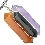 Universe Positive Energy Amulet Silver Crystal Point Wands Carnelian, Black Onyx, Amethyst Pendant Necklace