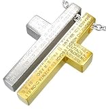 Silver and Gold Stainless Steel Spanish The Lords Prayer Cross Pendant - Chain NOT Included - 3cm x 1.75cm (Two-part pendant which makes one cross)