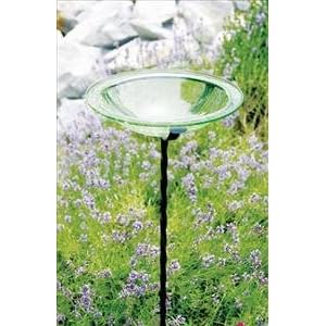 Glass Bird Bath Bowl Iron Light Green