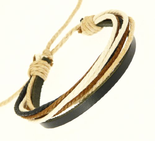 Neptune Giftware Mens Black Leather Strap & Coloured Cords Leather Bracelet / Leather Wristband / Surf Bracelet - 84