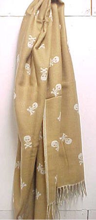 Tan / Off-White Reversible Skull Cashmere Scarf Shawl
