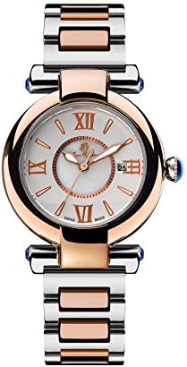 Waterproof Date Sapphires Color Block Rose Gold Stainless Steel Band Roman Numerals Quartz Watch