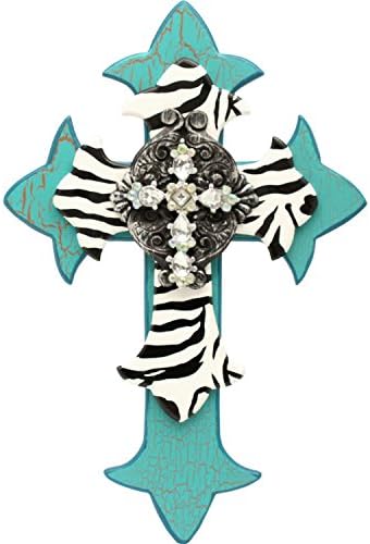 Western Moments Unisex Turquoise And Zebra Painted Wall Cross Turquoise One Size