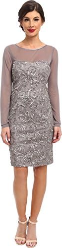 Jessica Howard Women's 3/4 Sleeve Illusion Sweetheart Neck Sheath Dress Grey Dress 16