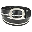 Men's Plaid Accent Black Dress Belt with Rounded Rectangle Buckle