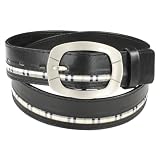 Men's Plaid Accent Black Dress Belt with Rounded Rectangle Buckle