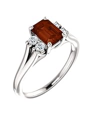 Platinum 7.00x5.00mm Emerald Cut Mozambique Garnet and Diamond Ring -- LIFETIME WARRANTY