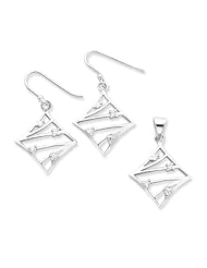 Sterling Silver Cz Wire Earrings And Pendant Set, Best Quality Free Gift Box Satisfaction Guaranteed