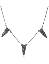 Viento Three Swarovski Encrusted Gun Metal Finish Drop Necklace