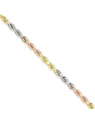 2.9mm, 14 Karat Tri-Color Gold, Diamond-Cut Rope Chain - 24 inch