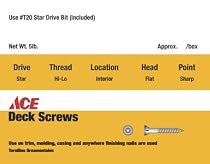 ACE DRYWALL SCREWS Q50-8X134-5Y CABINET SCREW 8X1-3/4"