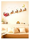 Decowall,Christmas-Santa and Reindeer Sleigh,DPSC-08173,Wall stickers/wall decals/Wall paper Home Art Deco Mural Point wall Sticker