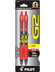 Pilot G2 Retractable Premium Gel Ink Roller Ball Pens, Fine Point, 2-Pack, Red Ink (31033)