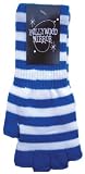 BLUE AND WHITE STRIPED FINGERLESS KNIT GLOVES