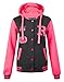 New Womens Ladies R Varsity Contrast Sleeve Baseball Bomber Hoodie Hooded Jacket - BLACK - UK 14 / AUS 16 / US 10