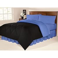 Dorm Bedding Set: Dorm-Room-In-a-Box: Comforter, Sheet Set, Mattress Pad, Pillow, Towel set -Black Lt. Blue- Twin XL 10 Pc SET