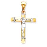 14k Two-tone CZ (Cubic Zirconia) Crucifix Pendant