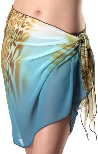 Short Plus Size Jungle Tail Print Swimsuit Sarong Cover up with Built in Ties