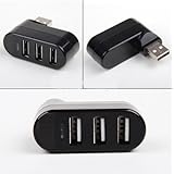 Axiom (TM) Black 3 Ports USB 2.0 Mini Rotate Splitter Adapter Hub for PC Notebook Laptop