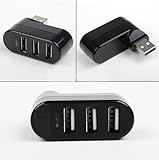 Axiom (TM) Black 3 Ports USB 2.0 Mini Rotate Splitter Adapter Hub for PC Notebook Laptop