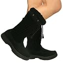 New Womens Fur Suede Style Knitted Tassel Flat Suburb Crochet Boots