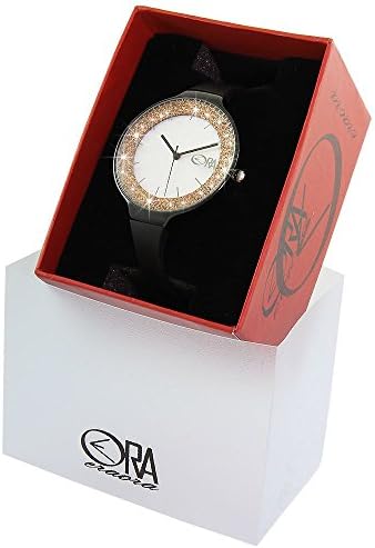 Era-Ora Italian Women's Ladies Wrist Watch with Super-Glittering Bronze Micro Crystals Powder - 40mm Black Case