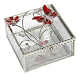 AT-Giftware - 16948 - Boite &agrave; Bijoux en Verre - Design Papillon et Fleur - Forme Carr&eacute;
