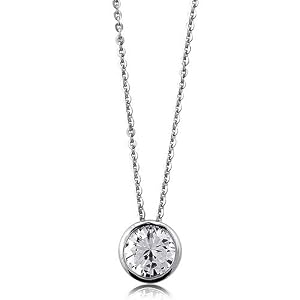 Sterling Silver Pendant Round Cubic Zirconia CZ Solitair