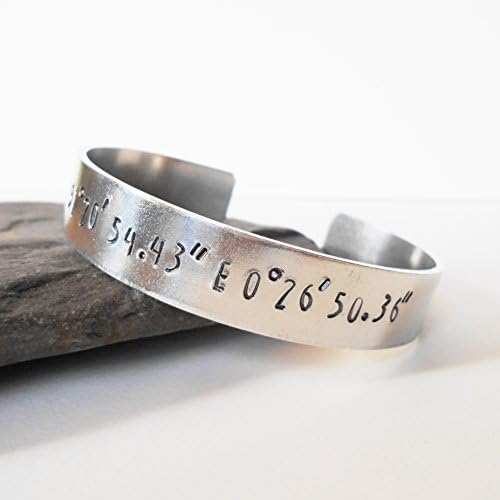 Custom Stamped Coordinates GPS Aluminum Cuff Bracelet