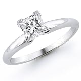 14k White Gold 1/3 Carat Princess Cut Solitaire Diamond Ring - (I-J;I1-I2)