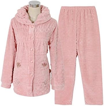 Genshion Womens Winter Thermal Loungewear Flannel Pajamas M Pink