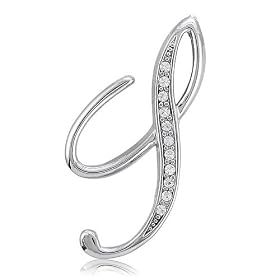 Silver Toned Initial Letter Brooch Pin - S - Ideal Gift For Anniversary, Engagement, Wedding, Birthday, Romantic For Her