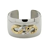Ladies Gold Overlay Stainless Steel Polished Cuff Bracelet and Polished Chain Design, 7.75